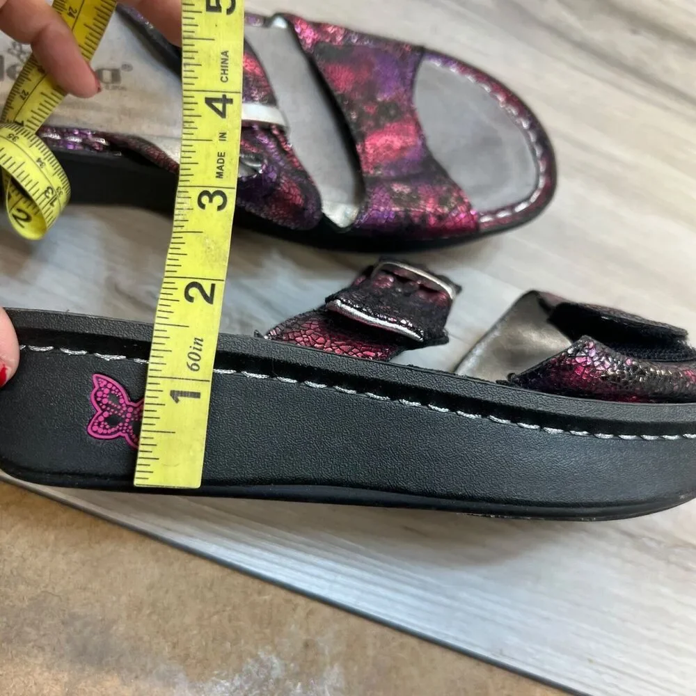 Alegria Karmen KAR-235 EU 37 7 -7.5  Pink‎ Purple Metallic Leather Slide Sandals